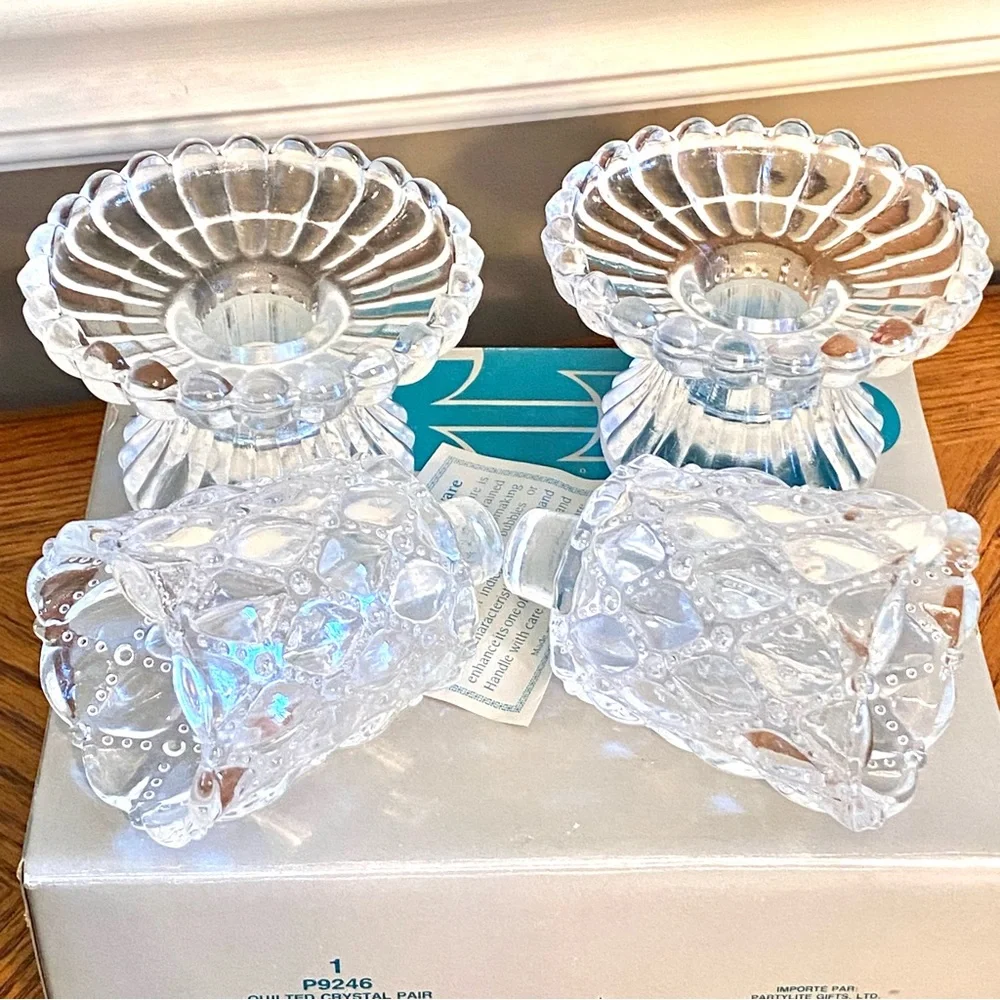 PARTY LITE LIKE NEW QUILTED CRYSTAL PAIR VOTIVE HOLDER CANDLE STICK BALL - Picture 6 of 10